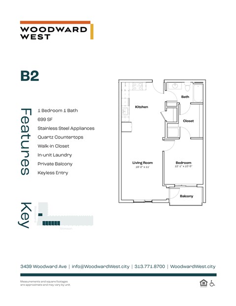 A floor plan for a Woodward West apartment.